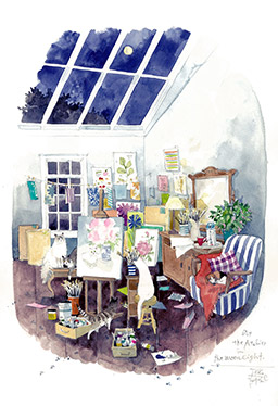 at the Atelier in the moonlight.