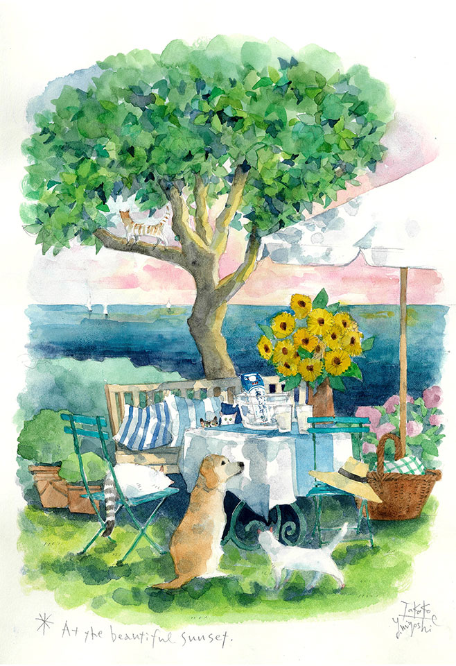 今月のイラスト画像 At the beautiful sunset.